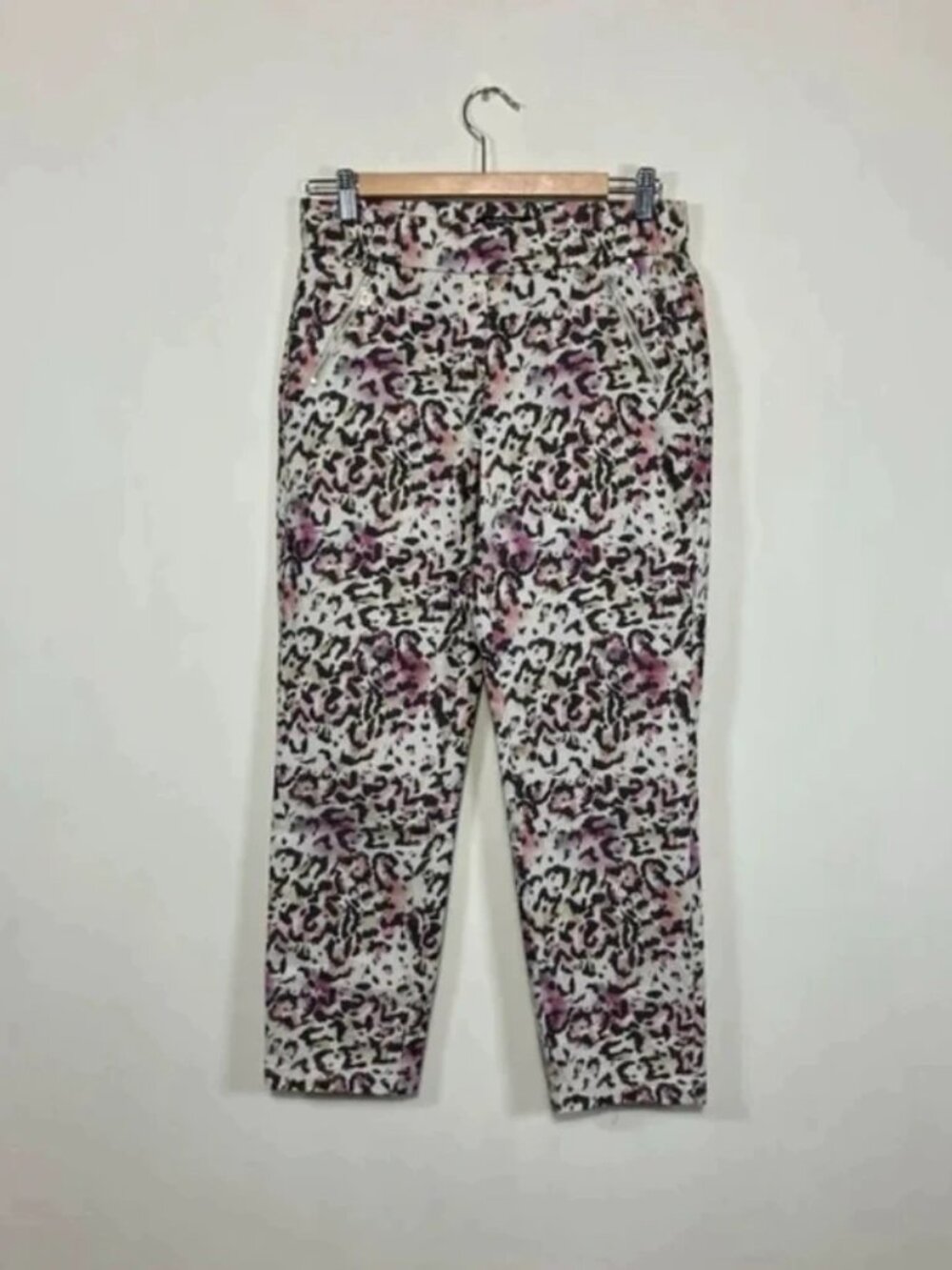Womens Robell Nena Trousers Size 10 Pink Animal Print Cropped Jeans Stretch